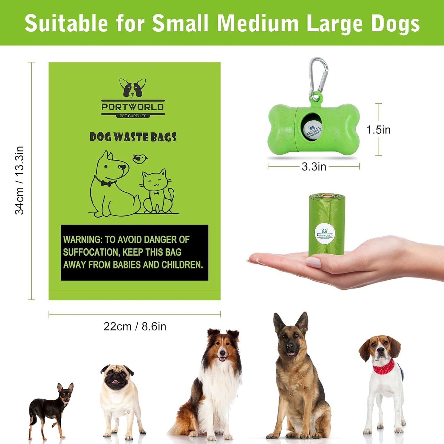 Dog Poop Bag (360 Count), Eco-Friendly Biodegradable Dog Bags for Poop, 9X13 Inches Leak-Proof Dog Waste Bags Refills Rolls with 1 Holder (Unscented)