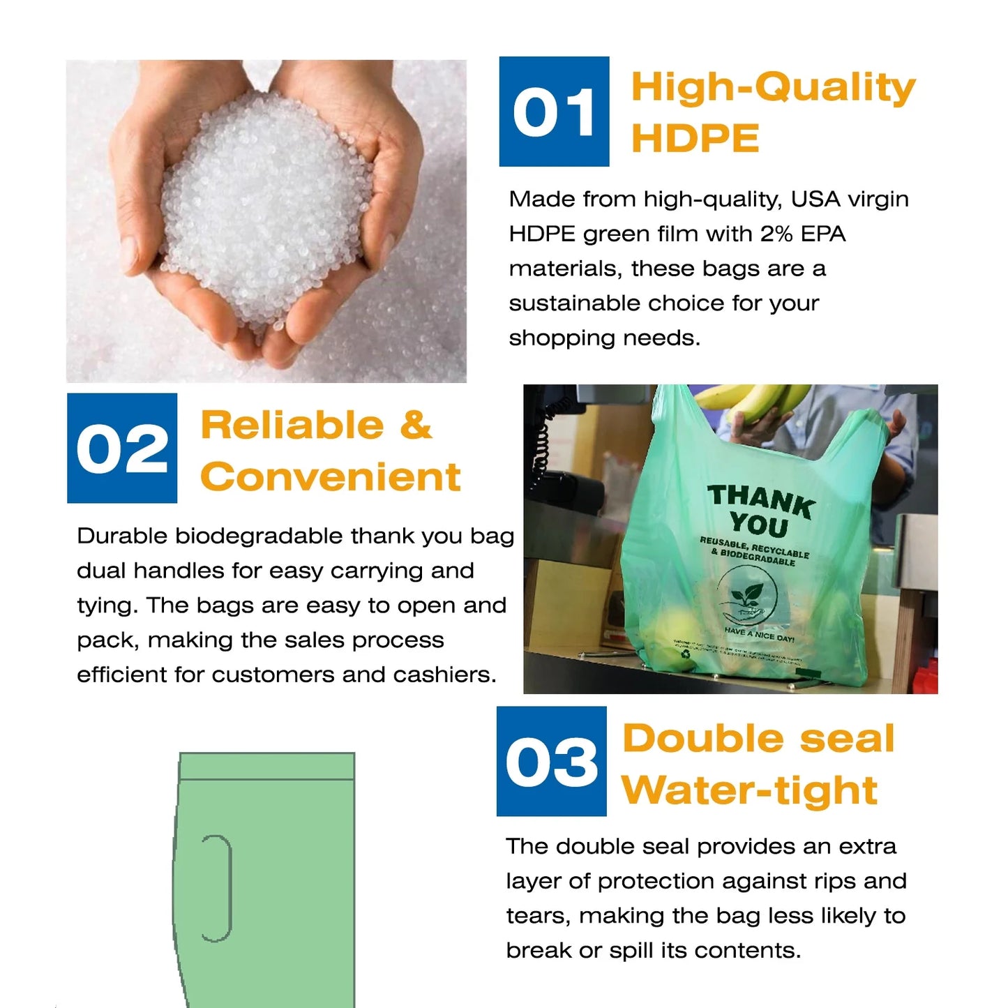 Biodegradable T-Shirt Bags 500 Bulk – Eco-Friendly Green Grocery and Retail Shopping Bags