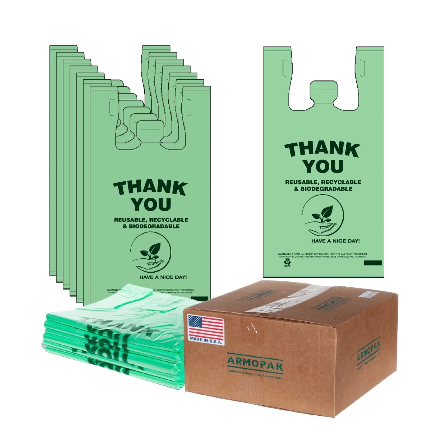 Biodegradable T-Shirt Bags 500 Bulk – Eco-Friendly Green Grocery and Retail Shopping Bags