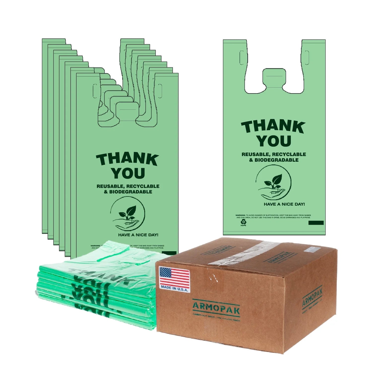 Biodegradable T-Shirt Bags 500 Bulk – Eco-Friendly Green Grocery and Retail Shopping Bags