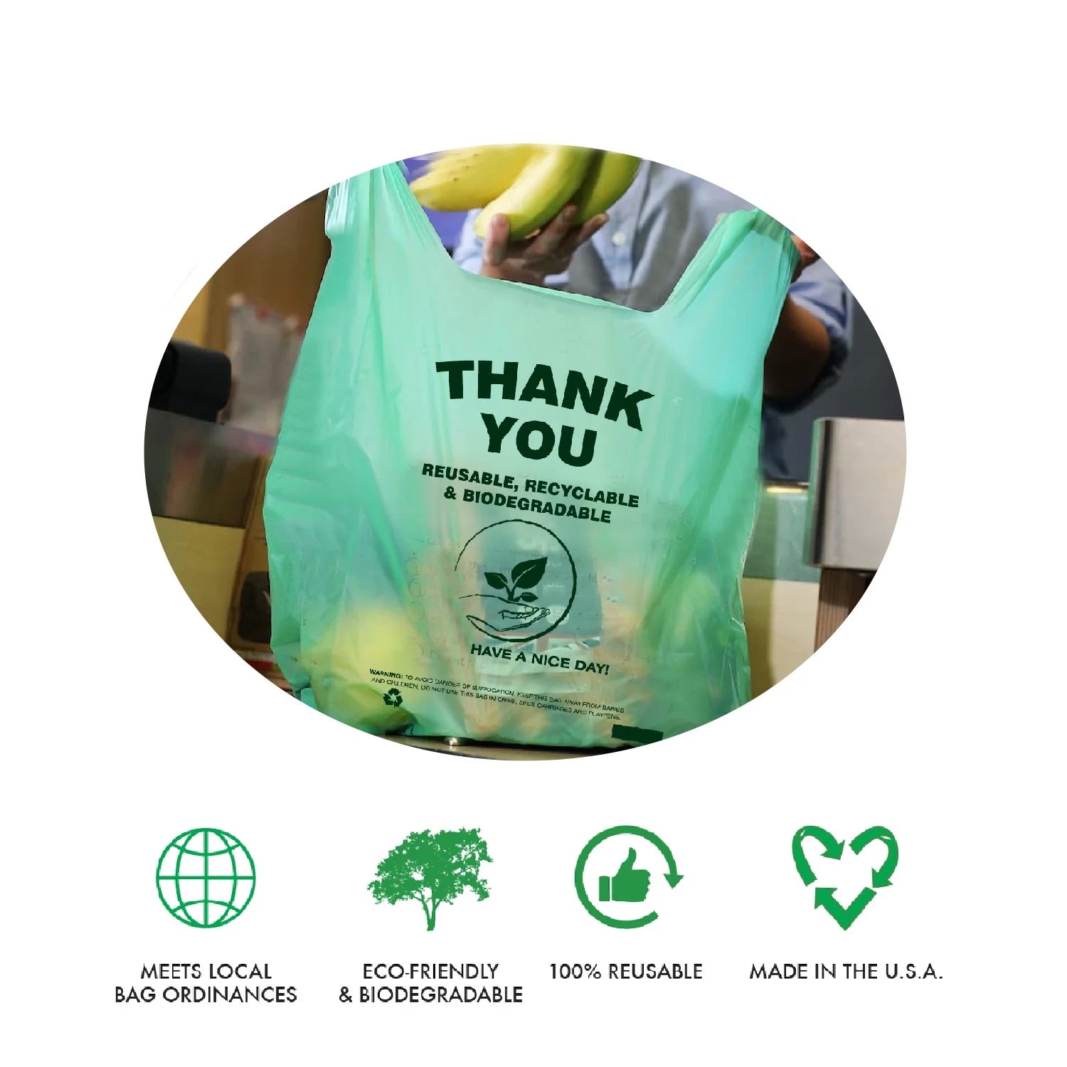 Biodegradable T-Shirt Bags 500 Bulk – Eco-Friendly Green Grocery and Retail Shopping Bags