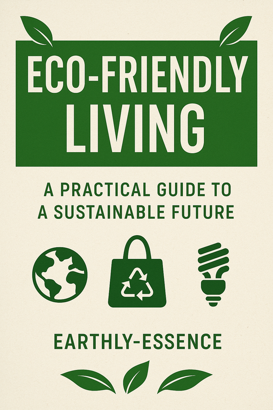 Eco-Friendly Living book cover with green icons of Earth, recycling bag, and light bulb by Earthly-Essence