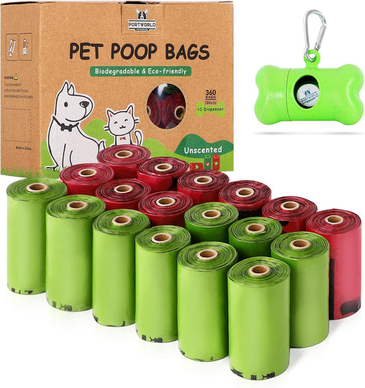Dog Poop Bag (360 Count), Eco-Friendly Biodegradable Dog Bags for Poop, 9X13 Inches Leak-Proof Dog Waste Bags Refills Rolls with 1 Holder (Unscented)