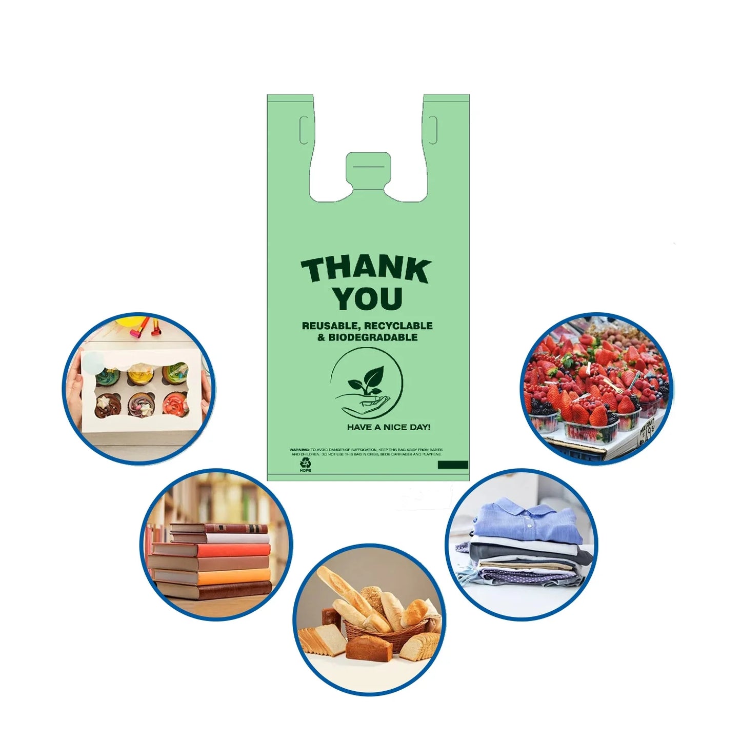 Biodegradable T-Shirt Bags 500 Bulk – Eco-Friendly Green Grocery and Retail Shopping Bags