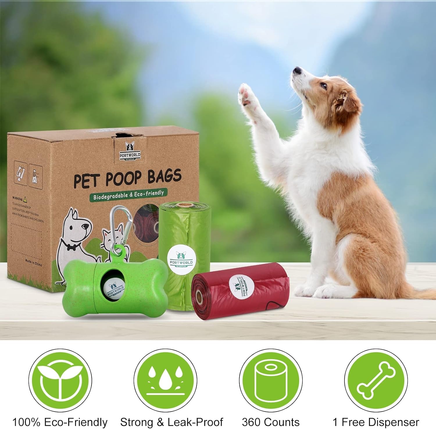 Dog Poop Bag (360 Count), Eco-Friendly Biodegradable Dog Bags for Poop, 9X13 Inches Leak-Proof Dog Waste Bags Refills Rolls with 1 Holder (Unscented)